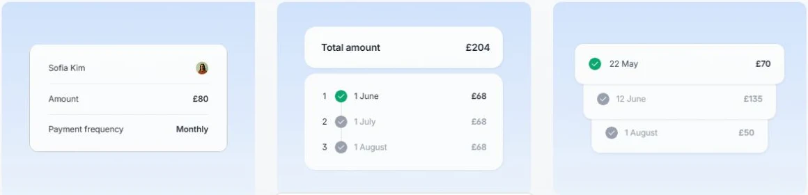 GoCardless illustrations showing monthly subscriptions, instalments and scheduled bank collections.