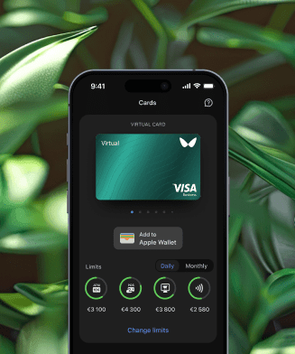Smartphone screen displaying a virtual Visa Business card with an option to add it to Apple Wallet