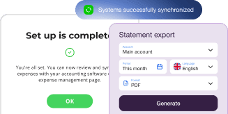 Statement export interface with successful setup and synchronize messages