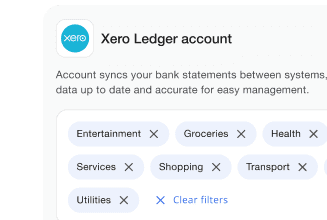 Interface for managing bank statement sync in Xero, with toggles for categories like Entertainment, Groceries, Health, Services and more