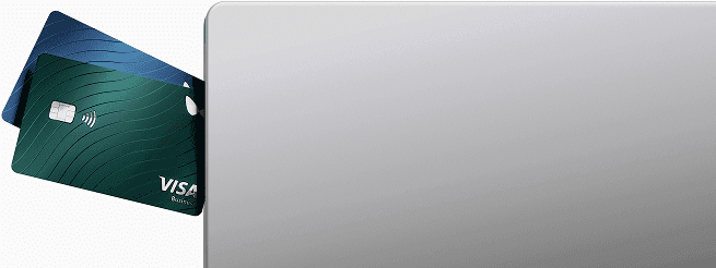 The tablet and two Visa cards