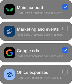 List of IBANs with logos & checkboxes
