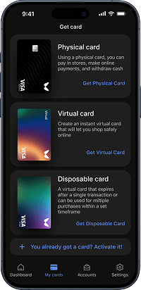 A smartphone with creating cards UI