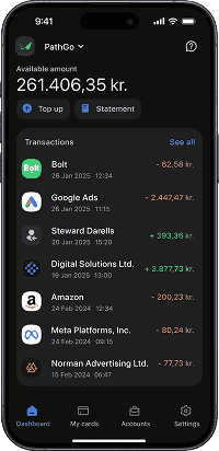 A smartphone with Wallester Business UI dashboard