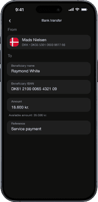 Wallester Business phone UI with a list of accounts
