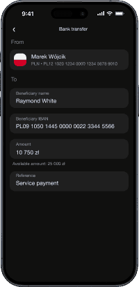 Wallester Business phone UI with a list of accounts