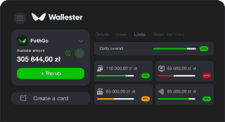 Wallester Business UI with customizing limits settings