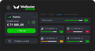 Wallester Business UI with customizing limits settings