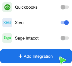 An interface for adding integrations with companies: Xero, Sage, Quickbooks