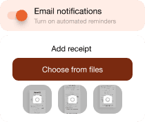 Upload reciepts interface with 3 uploaded files
