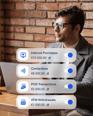 A man sets limit for different types of transactions via the software