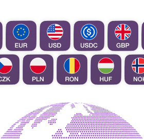 Icons of multiple currencies available for exchange
