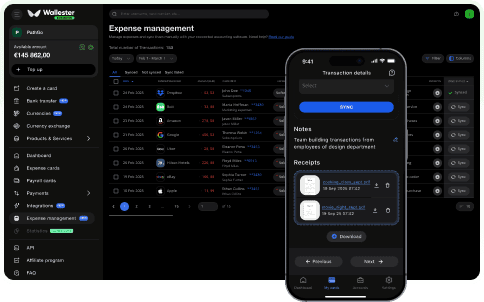 View transactions in the Wallester mobile and desktop app interfaces