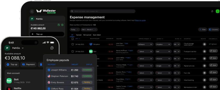 The Wallester app user interface with expense management feature