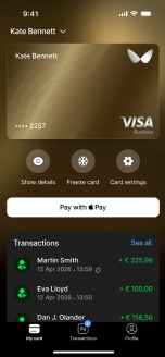 Profile view of the Wallester app on smartphone