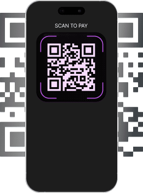 A phone screen with QR code to scan for payment
