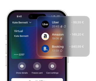 Smartphone with a payment card and a list of transactions