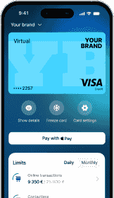 The Wallester app UI colored blue