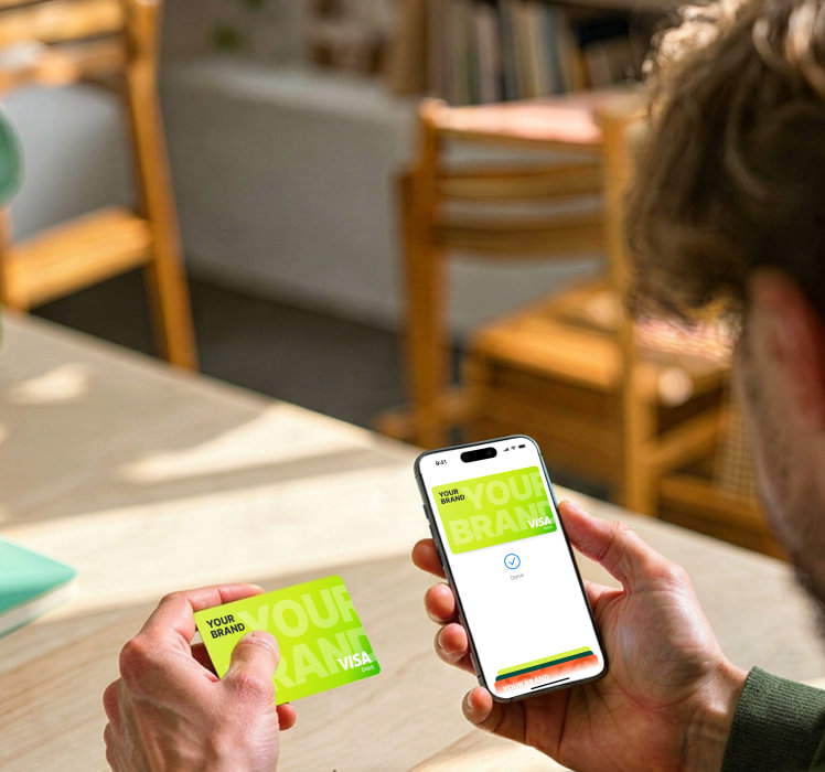 The man adds his branded Visa card to Apple Pay