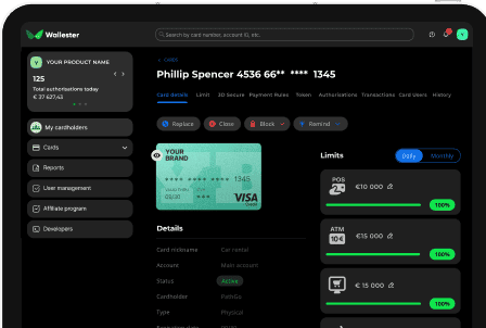 Wallester back-office portal on tablet