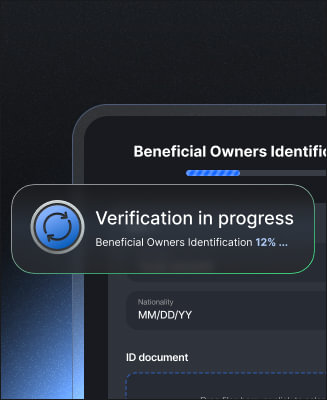 Beneficial Owners Identification (UBO) process with a document upload area.